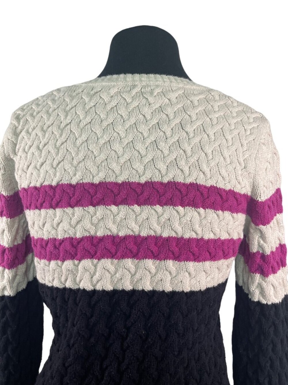 Croft & Barrow Medium Knit Sweater Black Ivory Pink Cable Long Sleeve - Picture 8 of 9